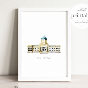 Montana State Capitol Watercolor Print: Helena Landmark (Digital Download)