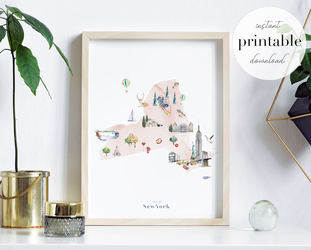 New York Printable State Map Illustrated Wall Art Print - Etsy