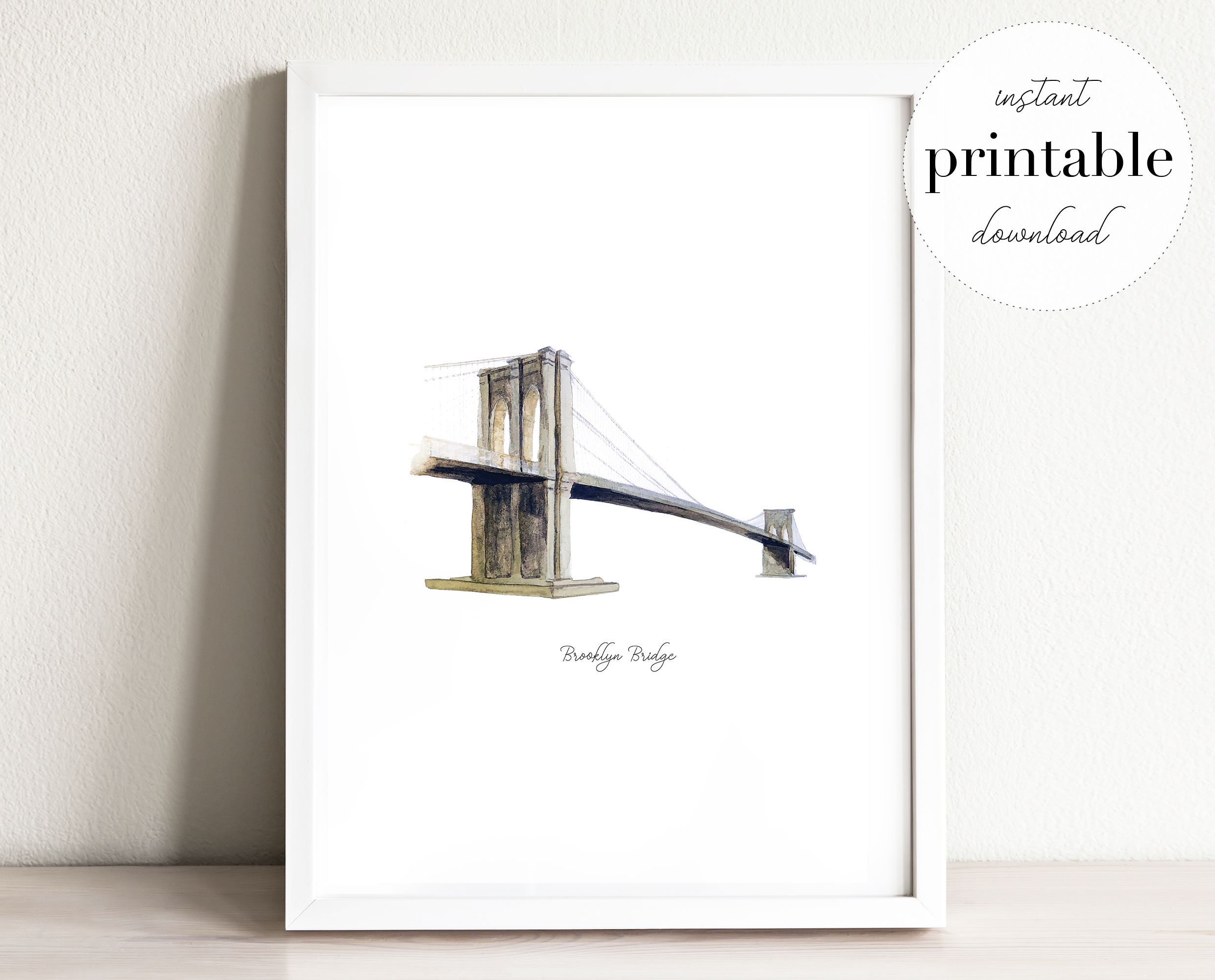Brooklyn Bridge Printable illustration wall art print | Etsy