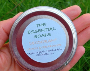 Natural Lemon & Cedarwood Deodorant, handmade in UK, For Women and Men, Plastic Free, Vegan deodorant, Natural Skincare, aluminium free