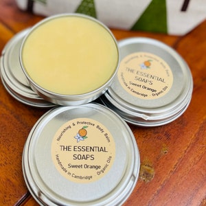 Bálsamo corporal de naranja dulce, bálsamo de manos, orgánico, regalo para mamás, regalo de cumpleaños, aceites naturales, manteca corporal, vegano, bálsamo para pies, tamaño de viaje