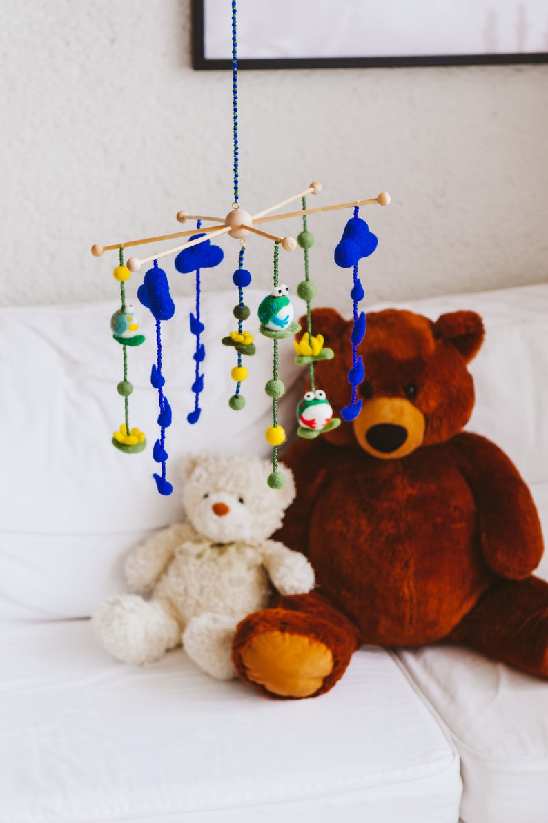 Animal Mobile Nursery Frog Crib Mobile Needle Felted Animals Etsy