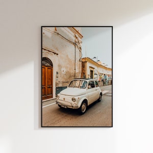 Vintage Charm: Ivory Fiat in Positano, Italy - Digital Download Fine Art Photo Print by Arielle Vey