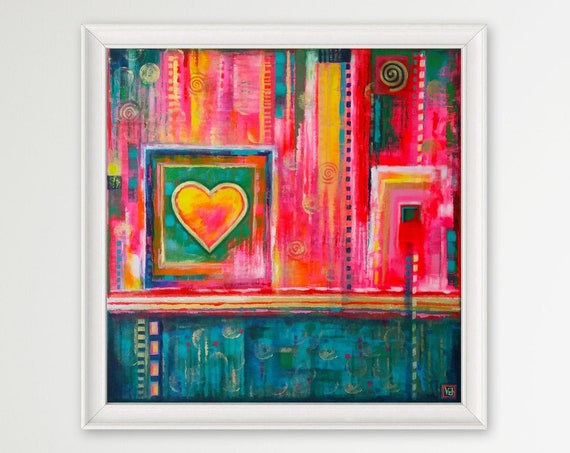 Bohemian Heart abstract wall decor, emotions, love, happiness, harmony, bohemian multicolored art, patterned, original acrylic painting
