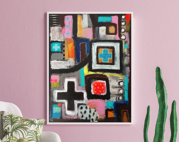 Modern Icon contemporary Christian wall art, modern abstract religious painting, spiritual symbolism, original acrylic painting on canvas