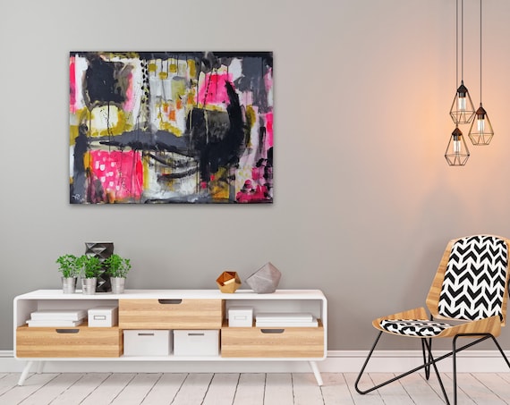 Abstract Sunset modern abstract wall art, contemporary art, abstract landscape, instinctive art, original acrylic painting on canvas