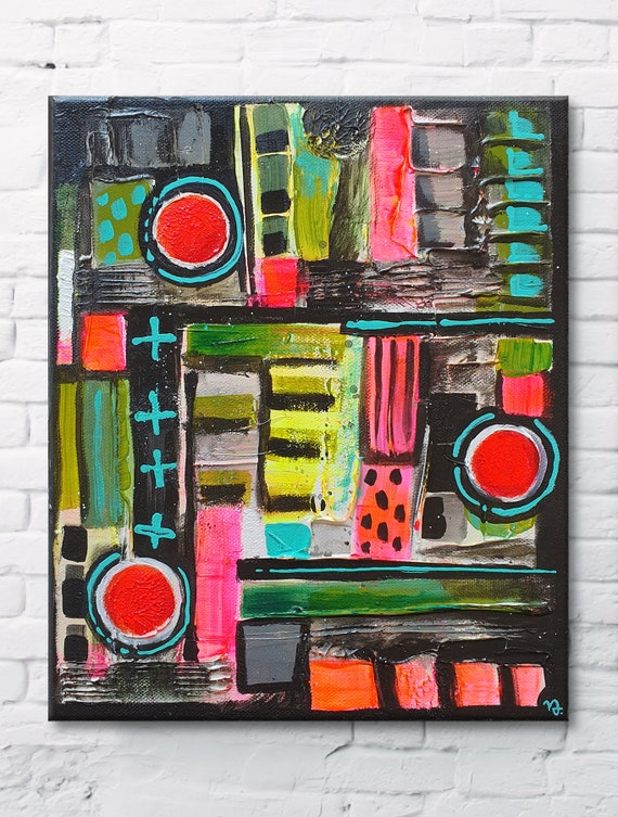 Abstract Icon No.01 modern, bohemian, multicolored, home decor painting, small size abstract, original acrylic structure painting on canvas