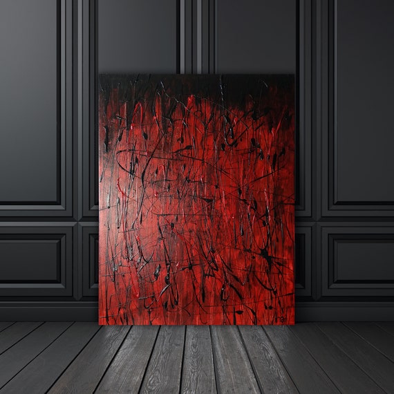 Kamikaze Red modern abstract wall art, contemporary art, abstract expressionism, drip painting, original acyrlic and oil painting on canvas