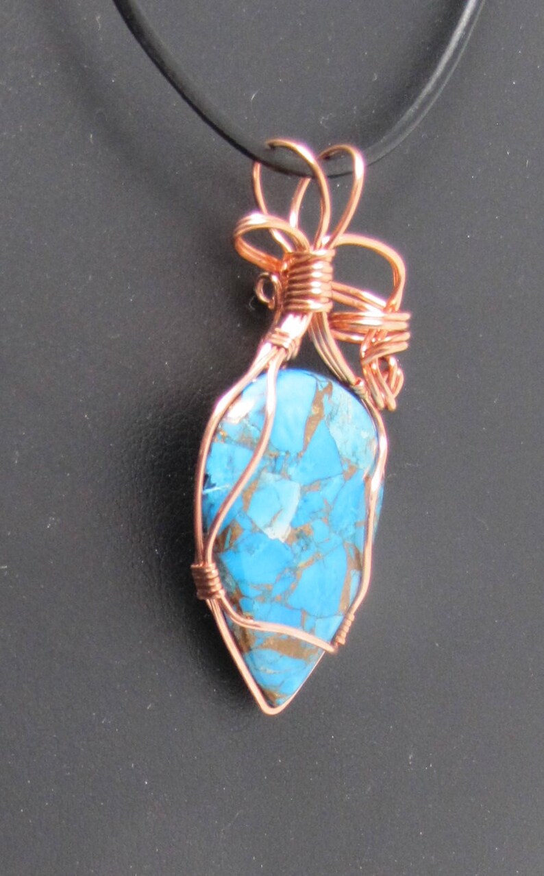 Handmade Natural Blue Turquoise Copper Wire Wrapped Pendant Etsy