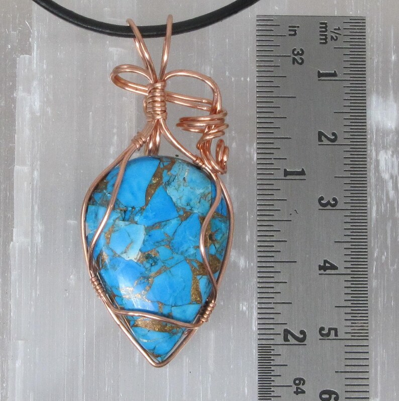 Handmade Natural Blue Turquoise Copper Wire Wrapped Pendant Etsy