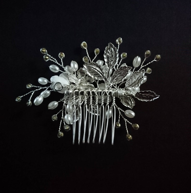 A Pair of Bridal Hair Accessories With Flowers Leaves Pearls Etsy