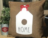 Rae Dunn Inspired Home Birdhouse Christmas Decorative Pillow