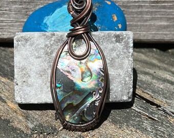 Abalone Copper Wire Wrapped Pendant Jewelry Gift