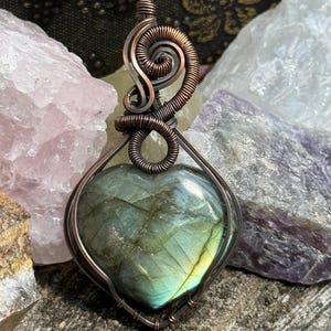 Flame Agate Pendant: Handmade Copper Wire Wrapped Jewelry