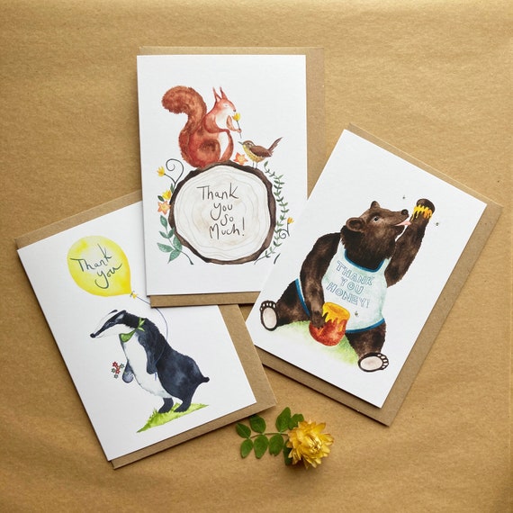 Thank You Card Bundle - Woodland Animal Collection - Premium Art Card Printed On Sustainable Materials & Plastic Free