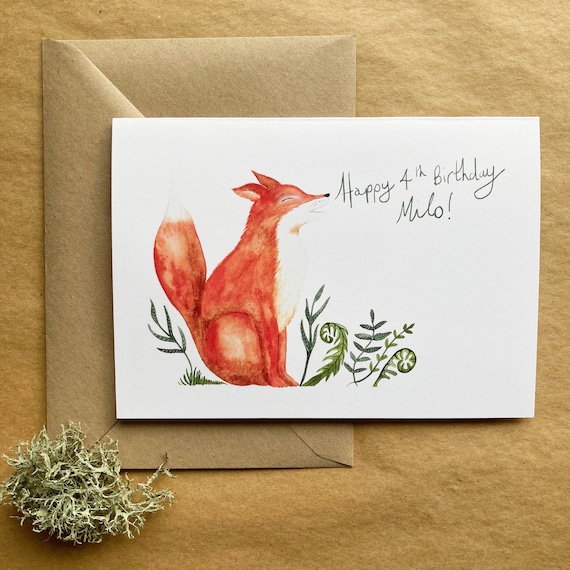 Personalised Card - Fox Design - Beautiful Art Card Printed on Sustainable Materials & Plastic Free Packaging