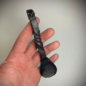 Hand Forged Iron Spoon Cutlery With Skull Carving! Unique!