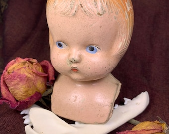 Vintage Composition Doll Head Bust: Creepy Prop Decor