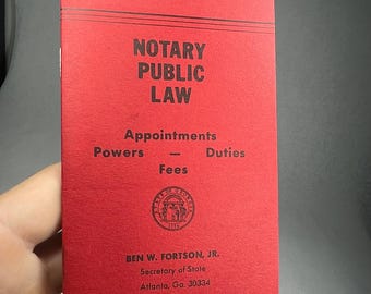 Antique NOTARY PUBLIC LAW Reference Booklet. Atlanta Ga 1971