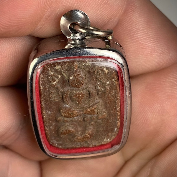 Vintage Thai Buddhist Amulet. Protection, Magic. Unique Clay Talisman Pendant