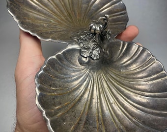 Rare Reed & Barton Double Shell Dish. Pumpkin Motif. #206. Discontinued 1950