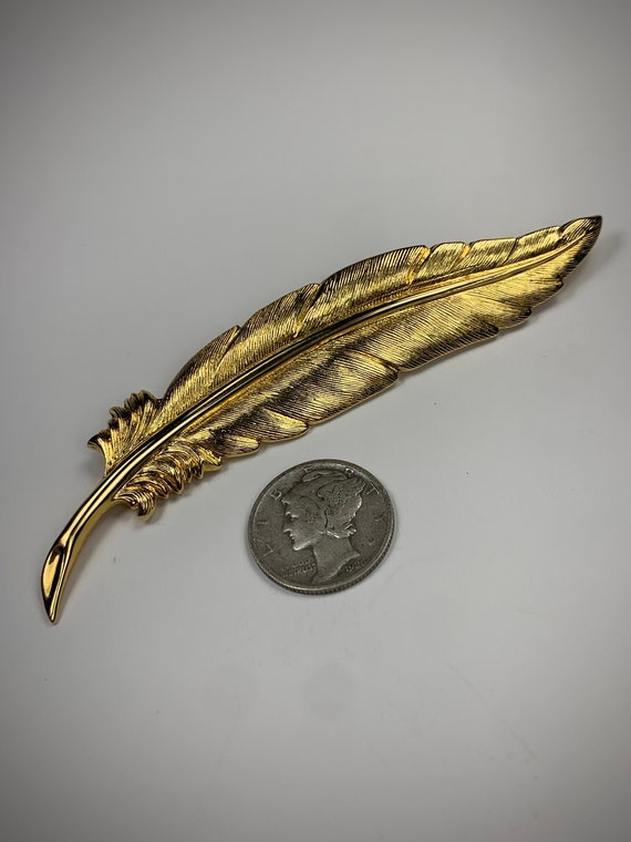 Vintage MONET Goldtone Feather Brooch.