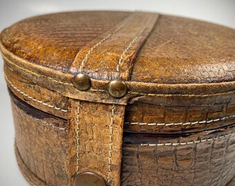 Antique Collar Box | Trinket Jewelry Box | Genuine Alligator Leather | Satin