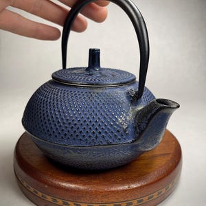 Vintage Tea Kettle Japanese Cast Iron Tetsubin  Teapot Tea Ceremony Nanbu Tekki-Signed-Blue