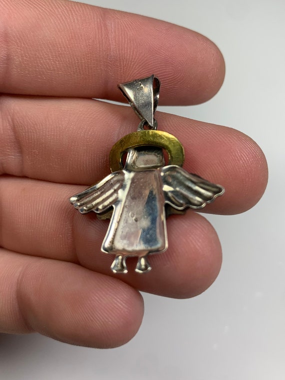 Vintage Sterling Silver & Bass Angel Halo Pendant. - image 2