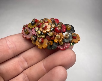 Antique Wooden Flower Bead Brooch. 1930’s Art Deco. Czechoslovakian. Unsigned