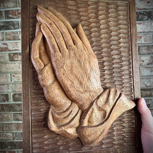 Vintage! Handmade Albrecht Durer Praying Hands Wood Carving Relief Wall Art Decore