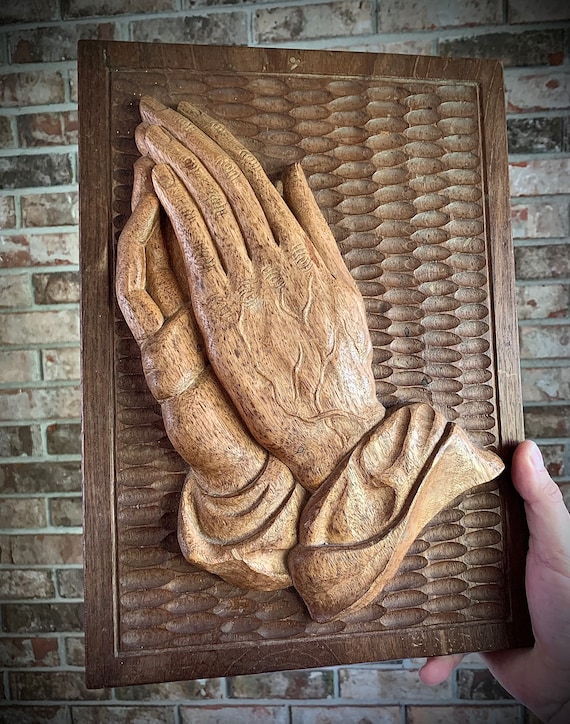 Vintage! Handmade Albrecht Durer Praying Hands Wood Carving Relief