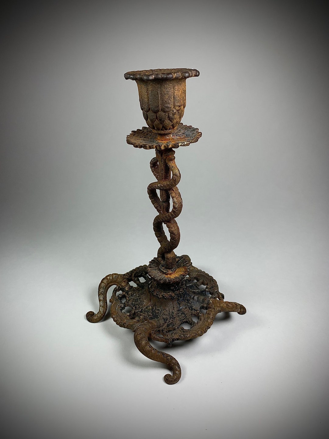 RARE Cast Iron Candlestick Holder. Highly Unique Design. India Etsy