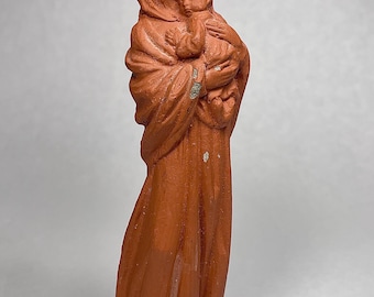 Vintage Mother Mary Infant Jesus Statue. 6” Concrete Statuary