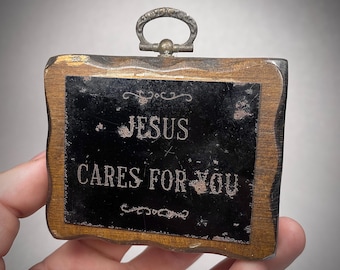 Vintage “Jesus Cares” Wallhanging Decor