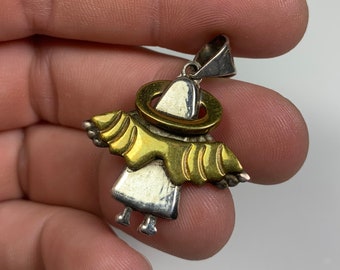 Vintage Sterling Silver & Bass Angel Halo Colgante.