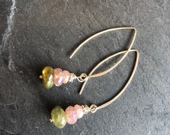 Breathtaking Shimmery Mystic Muscovite and Green Garnet Gemstone Earrings in sterling silver. Wire wrapped by hand in sterling GIFT IDEA!