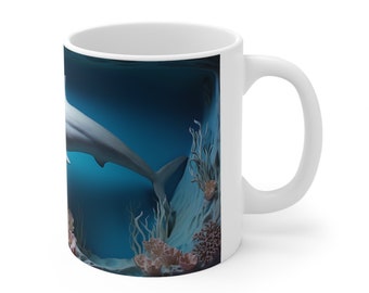Mug 3D Dauphin - Céramique Blanche - Tasse Originale Cadeau - Marque ADS - Neuf Sous Emballage