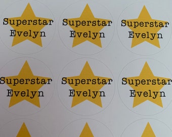 Personalised super star stickers, personalised gold star stickers