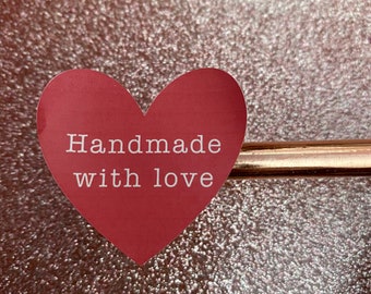 24 handmade with love heart stickers