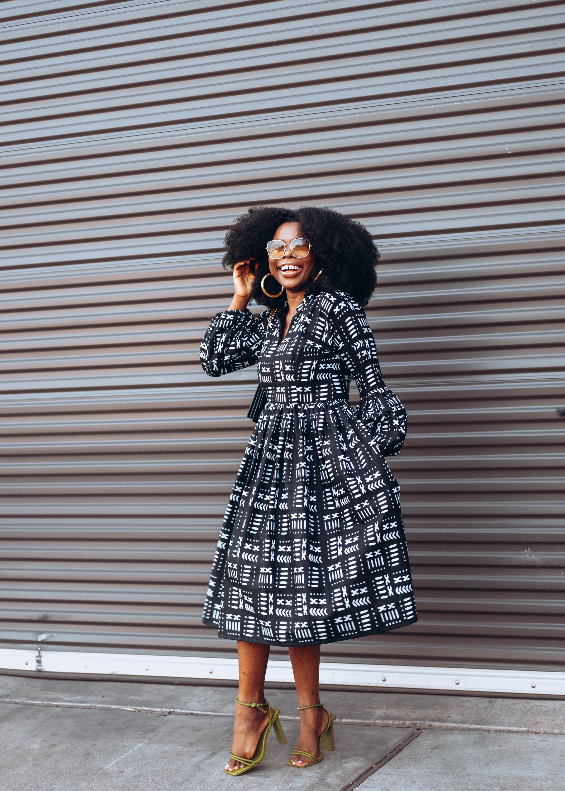 African Black & White dress Puff Long Sleeve African Black & White dress Puff Long Sleeve
