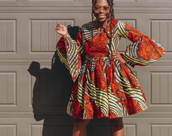 AFRICAN PRINT DRESS, Ankara Dress, Beautiful Floral Aesthetic Dupe Cotton African Fabric Long Sleeve Dress, African Wax Print Dress Gifts