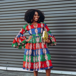 African dress Print Flare Sleeve
