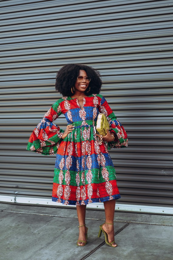 African Dress Print Flare Sleeve - Etsy