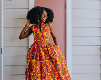 orange pattern dress Mafarki dr Hand Dyed Maxi African Print Dress X-Large 100% Polyester Lining African Print Cotton Dress: Orange