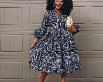 African dress Black and White print