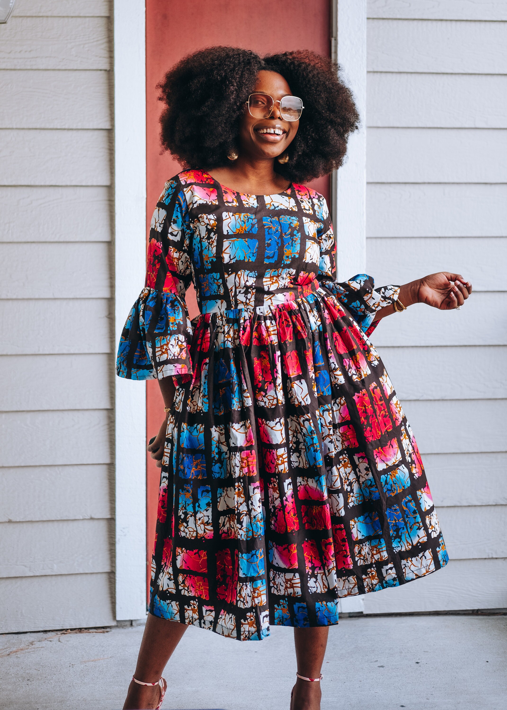 Ankara Midi Dress: African Print Flare Sleeve Summer Dress