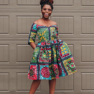 Green Dress Off Shoulder African print