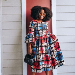 African Print Flare Sleeve Dress
