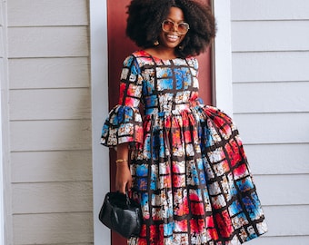 Ankara Midi Dress: African Print Flare Sleeve Summer Dress Lightweight